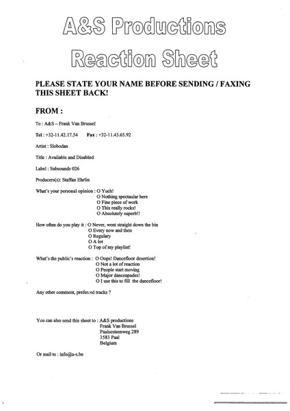 Slobodan - Available And Disabled | Subsounds (SU1526)