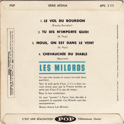 Les Milords - Le Vol Du Bourdon | Disques Pop (MPO 3 111) - 2