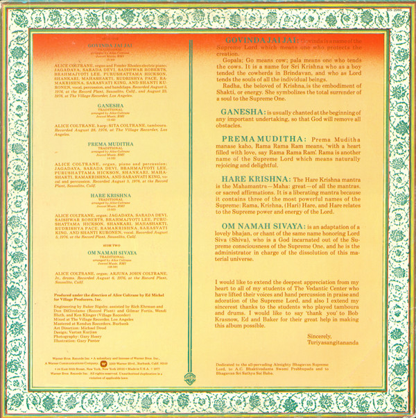 Alice Coltrane - Radha-Krsna Nama Sankirtana | Warner Bros. Records (BS 2986) - 2 Alice Coltrane - Radha-Krsna Nama Sankirtana | Warner Bros. Records (BS 2986) - 2