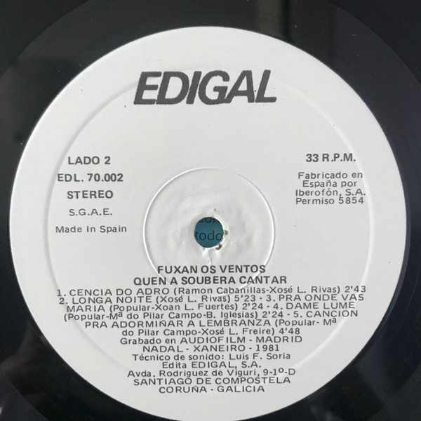 Fuxan Os Ventos - Quen A Soubera Cantar | Edigal (EDL.70.002) - 3