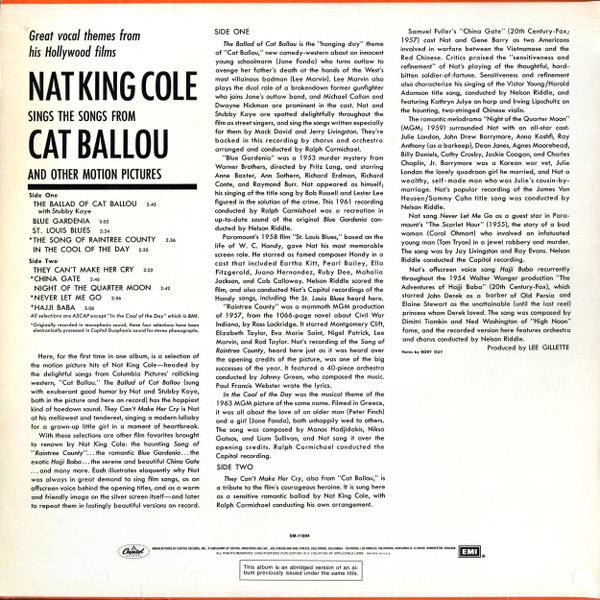 Nat King Cole - Nat King Cole Sings His Songs From Cat Ballou And Other Motion Pictures | Capitol Records (SM-11804) - 2