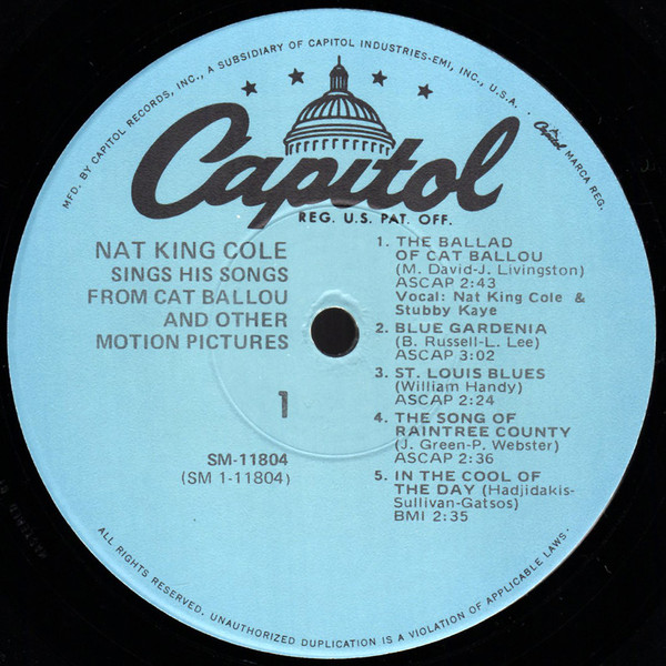 Nat King Cole - Nat King Cole Sings His Songs From Cat Ballou And Other Motion Pictures | Capitol Records (SM-11804) - 3