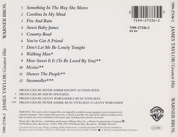 James Taylor - Greatest Hits | Warner Bros. Records (7599-27336-2) - 2 James Taylor - Greatest Hits | Warner Bros. Records (7599-27336-2) - 2