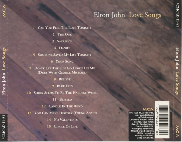 Elton John - Love Songs | MCA Records (*CMCAD 11481) - main