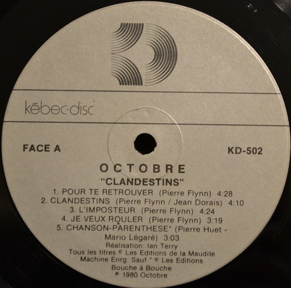 Octobre - Clandestins [Vinyl] | Kébec-Disc (KD-502) - 3