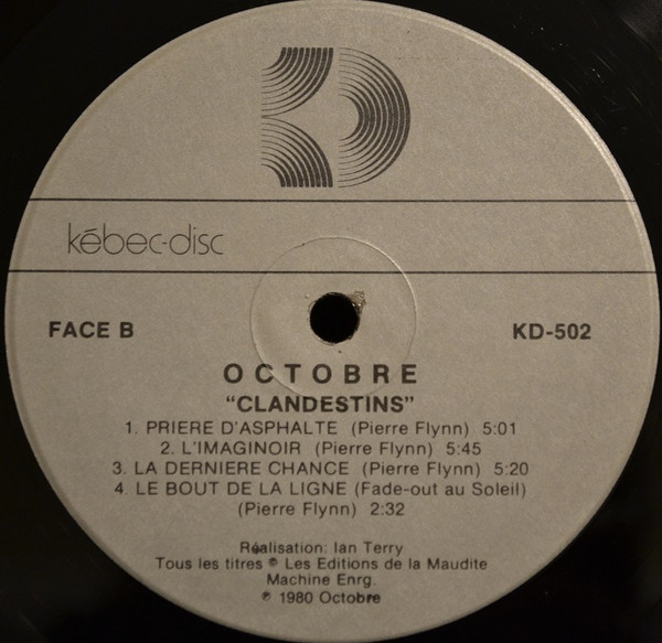 Octobre - Clandestins [Vinyl] | Kébec-Disc (KD-502) - 4