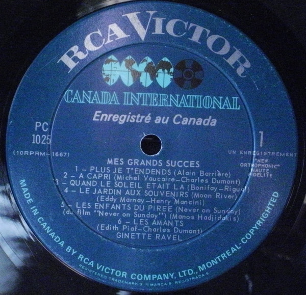 Ginette Ravel - Mes Grands Succès | RCA Victor (PC-1025) - 3