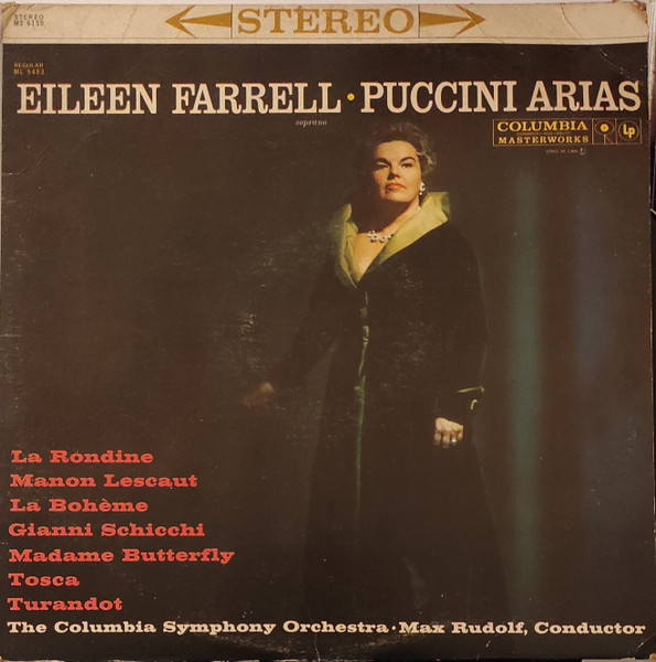 Eileen Farrell , Giacomo Puccini , Columbia Symphony Orchestra , Max Rudolf - Puccini Arias | Columbia Masterworks (MS 6150)