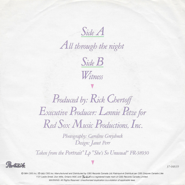 Cyndi Lauper - All Through The Night | Portrait (37 04639) - 2