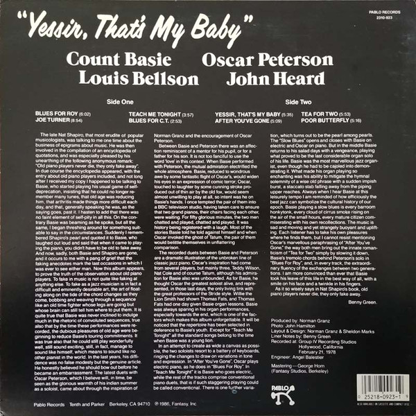 Count Basie , Oscar Peterson - Yessir, That's My Baby | Pablo Records (2310-923) - 2 Count Basie , Oscar Peterson - Yessir, That's My Baby | Pablo Records (2310-923) - 2