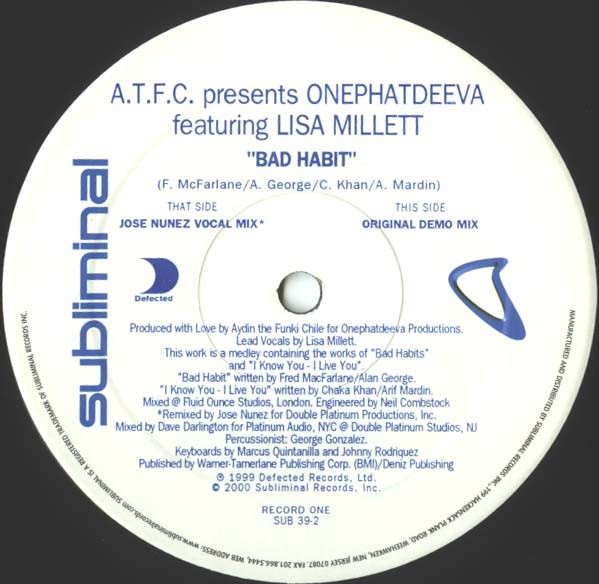 ATFC Presents Onephatdeeva Featuring Lisa Millett - Bad Habit | Subliminal (SUB39) - 2