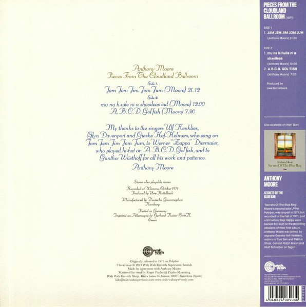 Anthony Moore - Pieces From The Cloudland Ballroom | Wah Wah Records (LPS227) - 2