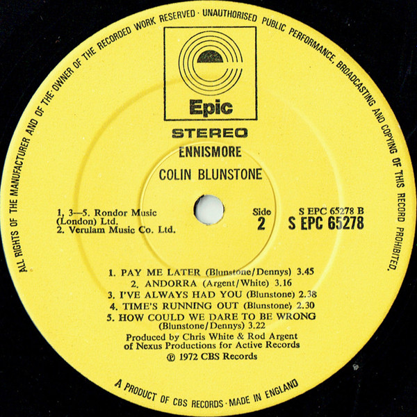 Colin Blunstone - Ennismore | Epic (EPC 65278) - 4