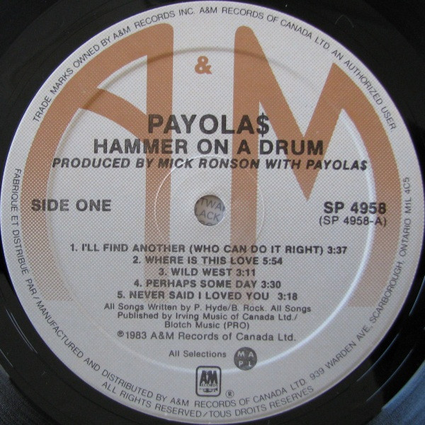 Payola$ - Hammer On A Drum | A&M Records (SP 4958) - 3 Payola$ - Hammer On A Drum | A&M Records (SP 4958) - 3