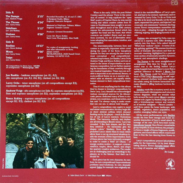 Rova Saxophone Quartet Plays Steve Lacy - Favorite Street | Black Saint (BSR 0076) - 2