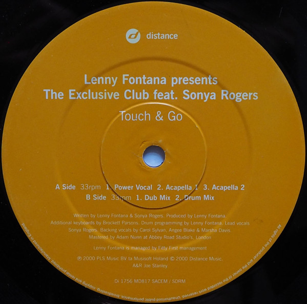 Lenny Fontana Presents The Exclusive Club Feat. Sonya Rogers - Touch & Go | Distance (Di1756) - 2