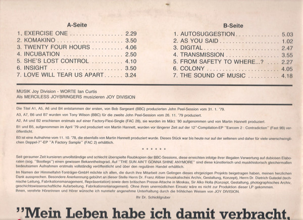 Joy Division - The Sun Ain't Gonna Shine Anymore | Himmelfahrt Tonträger GmbH (Himmelfahrt 45) - 2