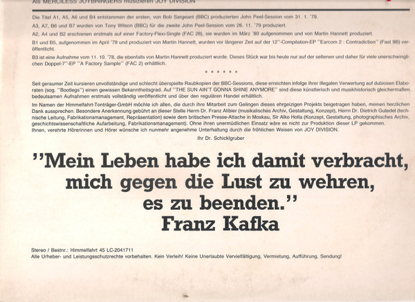 Joy Division - The Sun Ain't Gonna Shine Anymore | Himmelfahrt Tonträger GmbH (Himmelfahrt 45) - 3