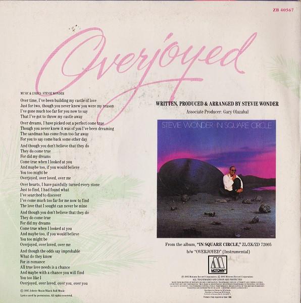 Stevie Wonder - Overjoyed | Tamla Motown (ZB 40567) - 2