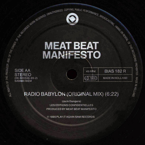 Meat Beat Manifesto - Psyche Out (Remixed By Andrew Weatherall) / Radio Babylon | Play It Again Sam Records (BIAS 182 R) - 4