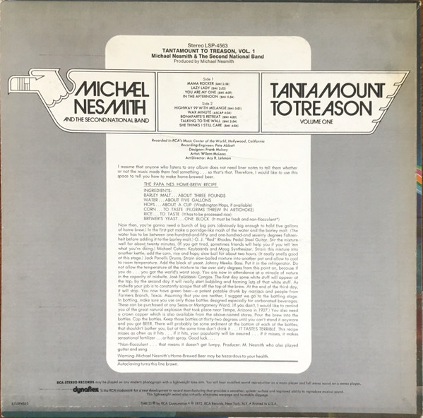 Michael Nesmith & The Second National Band - Tantamount To Treason Volume One | RCA Victor (LSP-4563) - 2
