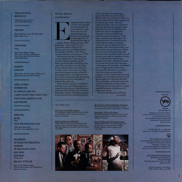 Charlie Parker - The Verve Years (1948-50) | Verve Records (VE-2-2501) - 2