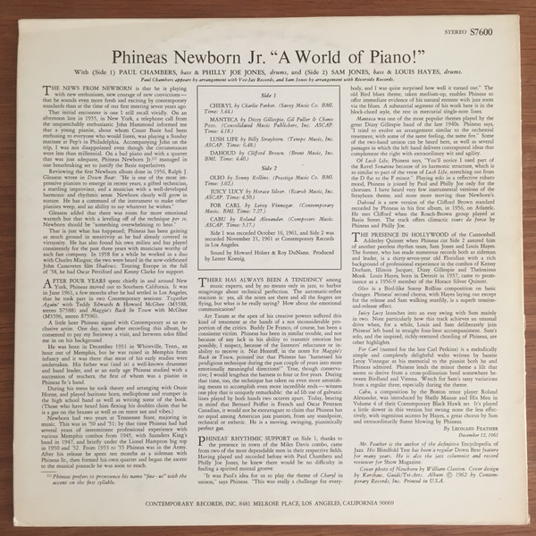 Phineas Newborn Jr. - A World Of Piano ! | Contemporary Records (S7600) - 2