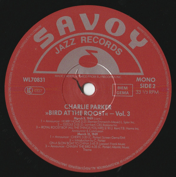 Charlie Parker - Bird At The Roost, The Savoy Years - The Complete Royal Roost Performances, Volume Three | Savoy Jazz (WL70831) - 3