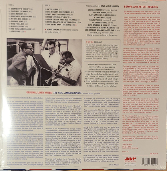 Louis Armstrong And His Band , Dave Brubeck , Lambert, Hendricks & Ross , Carmen McRae - The Real Ambassadors | Jazz Wax Records (JWR 4640) - 2 Louis Armstrong And His Band , Dave Brubeck , Lambert, Hendricks & Ross , Carmen McRae - The Real Ambassadors | Jazz Wax Records (JWR 4640) - 2