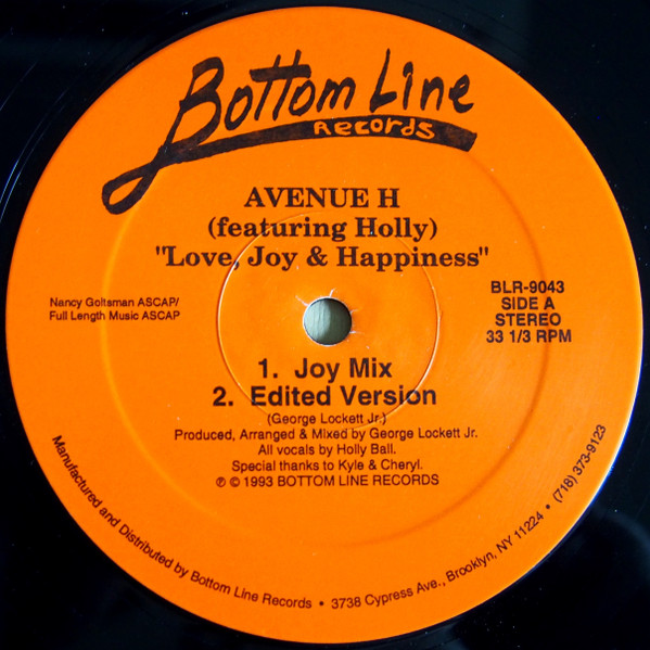 Avenue H Featuring Holly Ball - Love, Joy & Happiness | Bottom Line Records (BLR-9043)