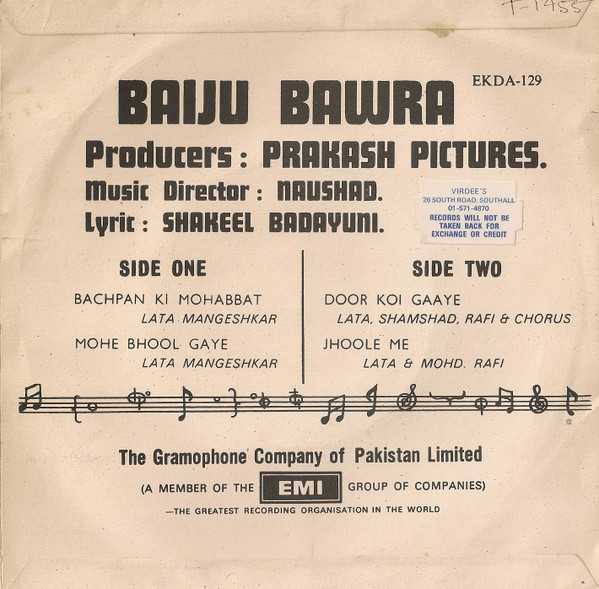 Naushad - Baiju Bawra | Angel Records (EKDA-129)