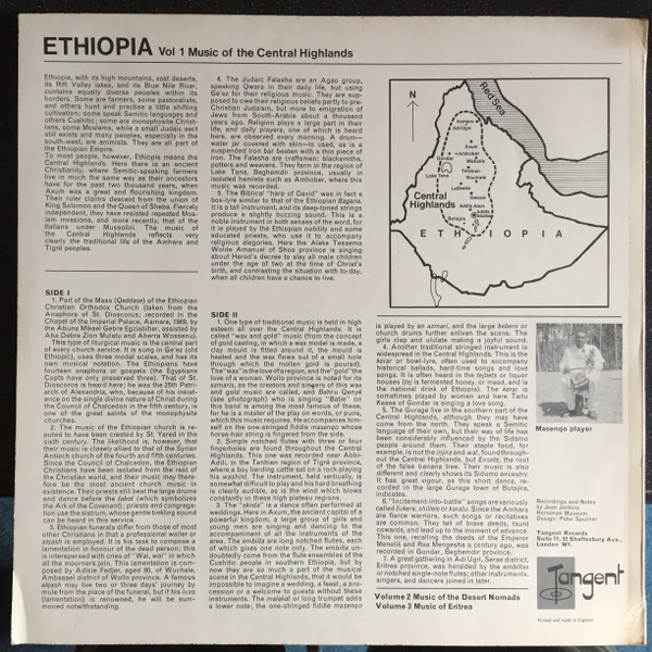 Jean Jenkins - Ethiopia Vol. 1 : Music Of The Central Highlands | Tangent Records (TGM 101) - 2
