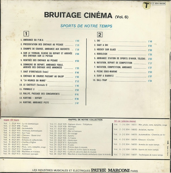 No Artist - Bruitage Cinéma Vol. 6 - Sports De Notre Temps | Pathé (2C 054-16036) - 2