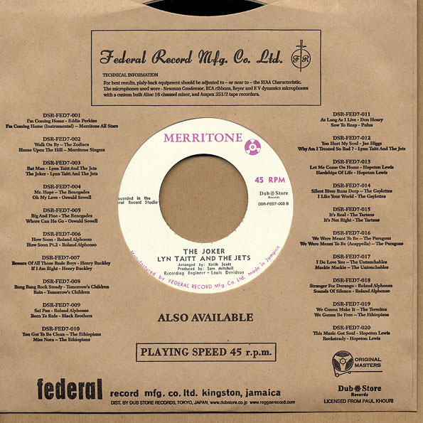 Lynn Taitt & The Jets - Bat Man / The Joker | Merritone (DSR-FED7-003) - 2