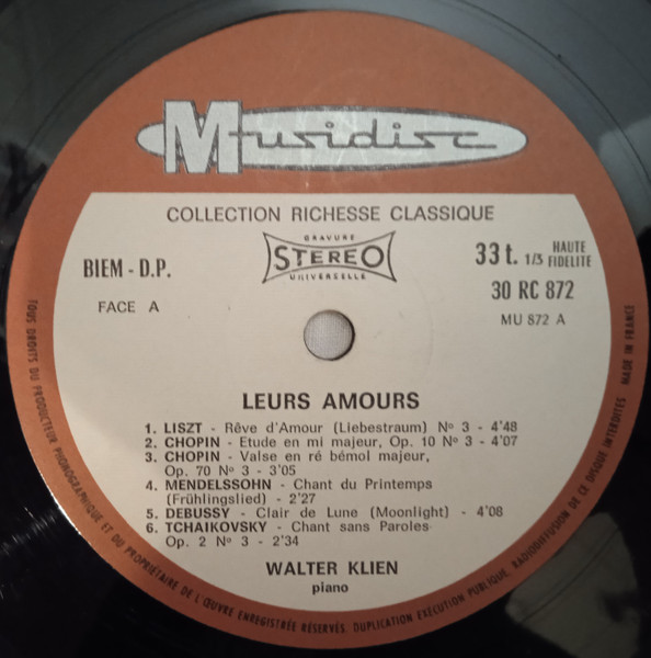 Walter Klien - Leurs Amours | Musidisc (30 RC 872) - 3