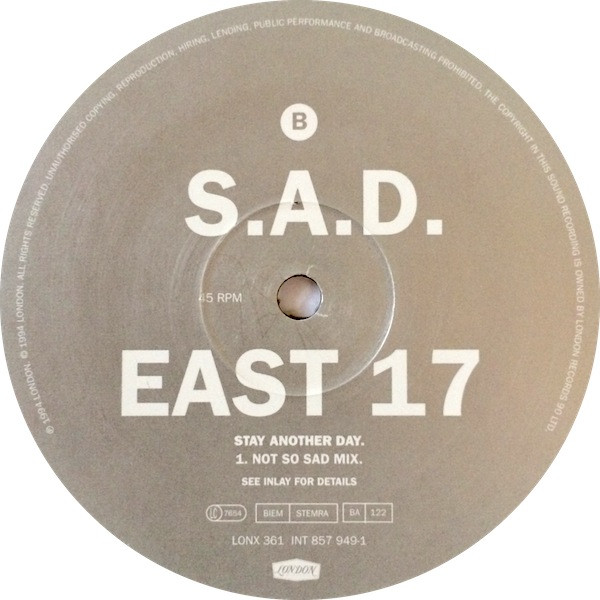 East 17 - Stay Another Day | London Records (LONX 361) - 3