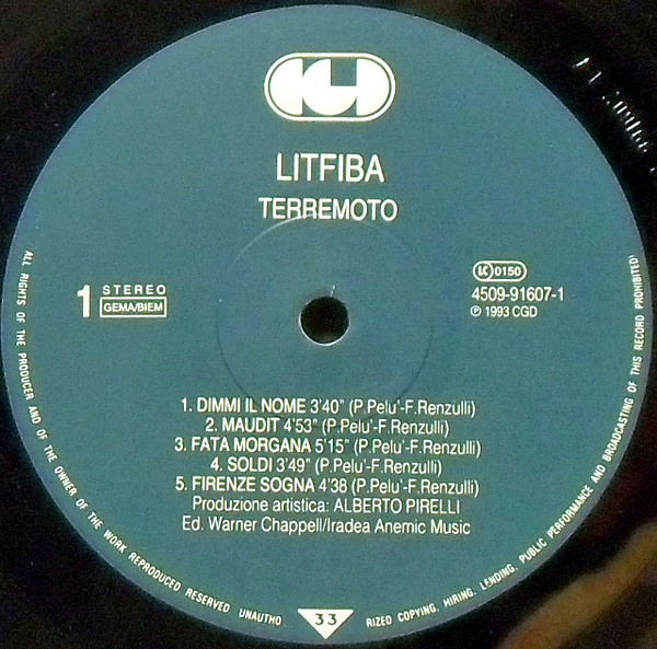 Litfiba - Terremoto | CGD (4509-91607-1) - 3 Litfiba - Terremoto | CGD (4509-91607-1) - 3