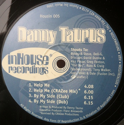 Danny Taurus - Help Me / By My Side | Inhouse Recordings (HOUSIN 005) - main