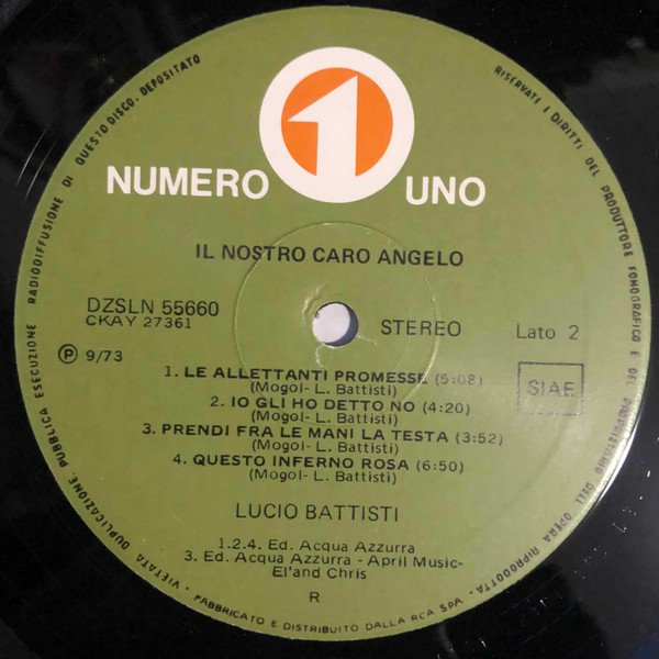 Lucio Battisti - Il Nostro Caro Angelo | Numero Uno (ZSLN 55660) - 4