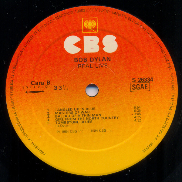 Bob Dylan - Real Live | CBS (S 26334) - 4
