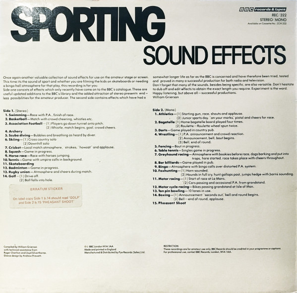 No Artist - Sporting Sound Effects | BBC Records (REC 322)
