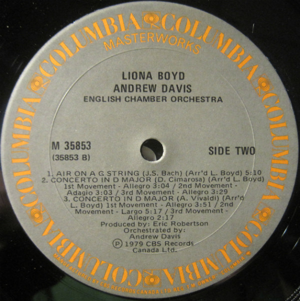 Liona Boyd , Andrew Davis , English Chamber Orchestra - Albinoni, Bach, Cimarosa, Marcello, Vivaldi | Columbia Masterworks (M 35853) - 3