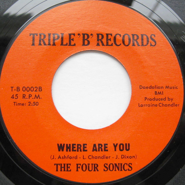 The Four Sonics - Blue Velvet / Where Are You | Triple 'B' Records (T-B 0002) - 2