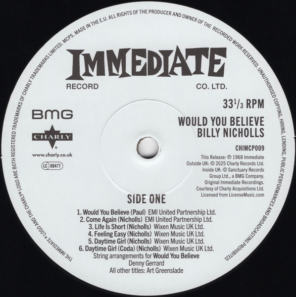 Billy Nicholls - Would You Believe | Immediate (CHIMCP009) - 3