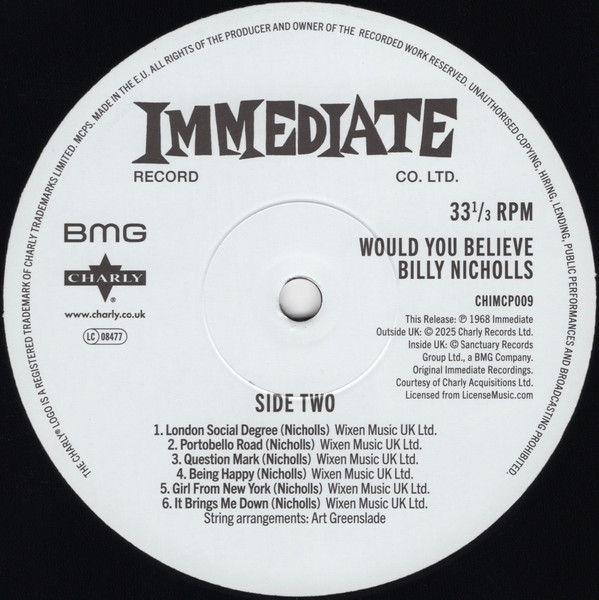Billy Nicholls - Would You Believe | Immediate (CHIMCP009) - 4