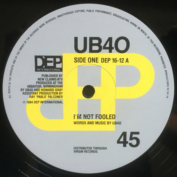 UB40 - I'm Not Fooled / The Pillow | DEP International (DEP 16-12) - main