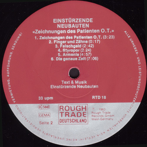 Einstürzende Neubauten - Zeichnungen Des Patienten O.T. | Rough Trade Deutschland (RTD 18) - 4 Einstürzende Neubauten - Zeichnungen Des Patienten O.T. | Rough Trade Deutschland (RTD 18) - 4