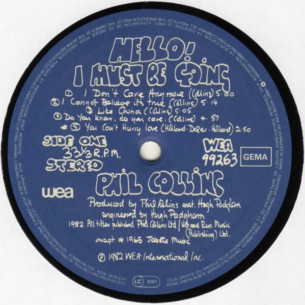 Phil Collins - Hello, I Must Be Going! | WEA (WEA 99263) - 5 Phil Collins - Hello, I Must Be Going! | WEA (WEA 99263) - 5