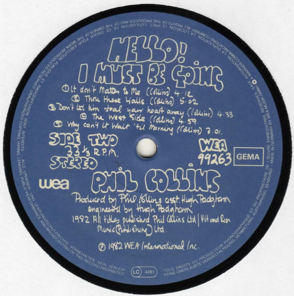 Phil Collins - Hello, I Must Be Going! | WEA (WEA 99263) - 6 Phil Collins - Hello, I Must Be Going! | WEA (WEA 99263) - 6