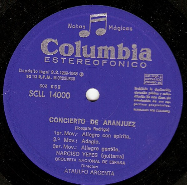 Joaquín Rodrigo , Narciso Yepes , Manuel de Falla , Gonzalo Soriano , Orquesta Nacional de España Director Ataúlfo Argenta - Concierto De Aranjuez / Noches En Los Jardines De España | Columbia (SCLL 14000) - 3